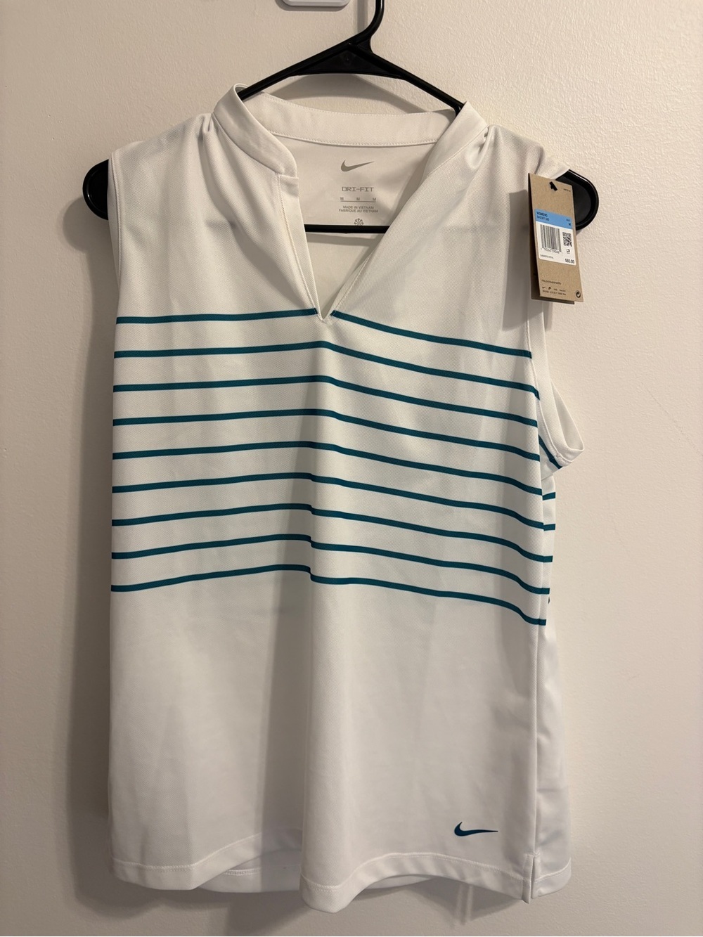 Nike Women’s NWT Golf Performance Tank Top White Teal Stripe Sportswear